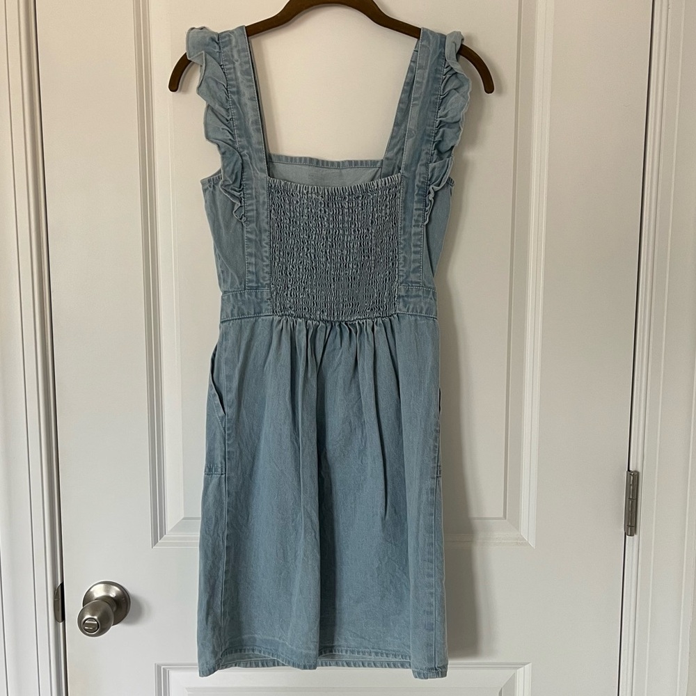 Japna Ruffled Sleeve Denim Chambray Mini Dress with Pockets - Size XS - Picture 6 of 6